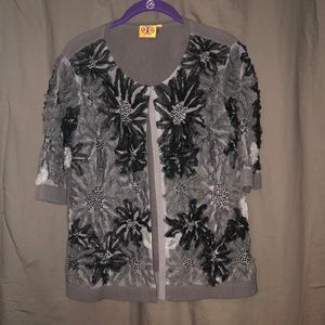Tory Burch gray and black sparkle top